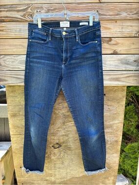 FRAME Dark Wash Le High Skinny Crop Jeans in Dame Wash Size 31